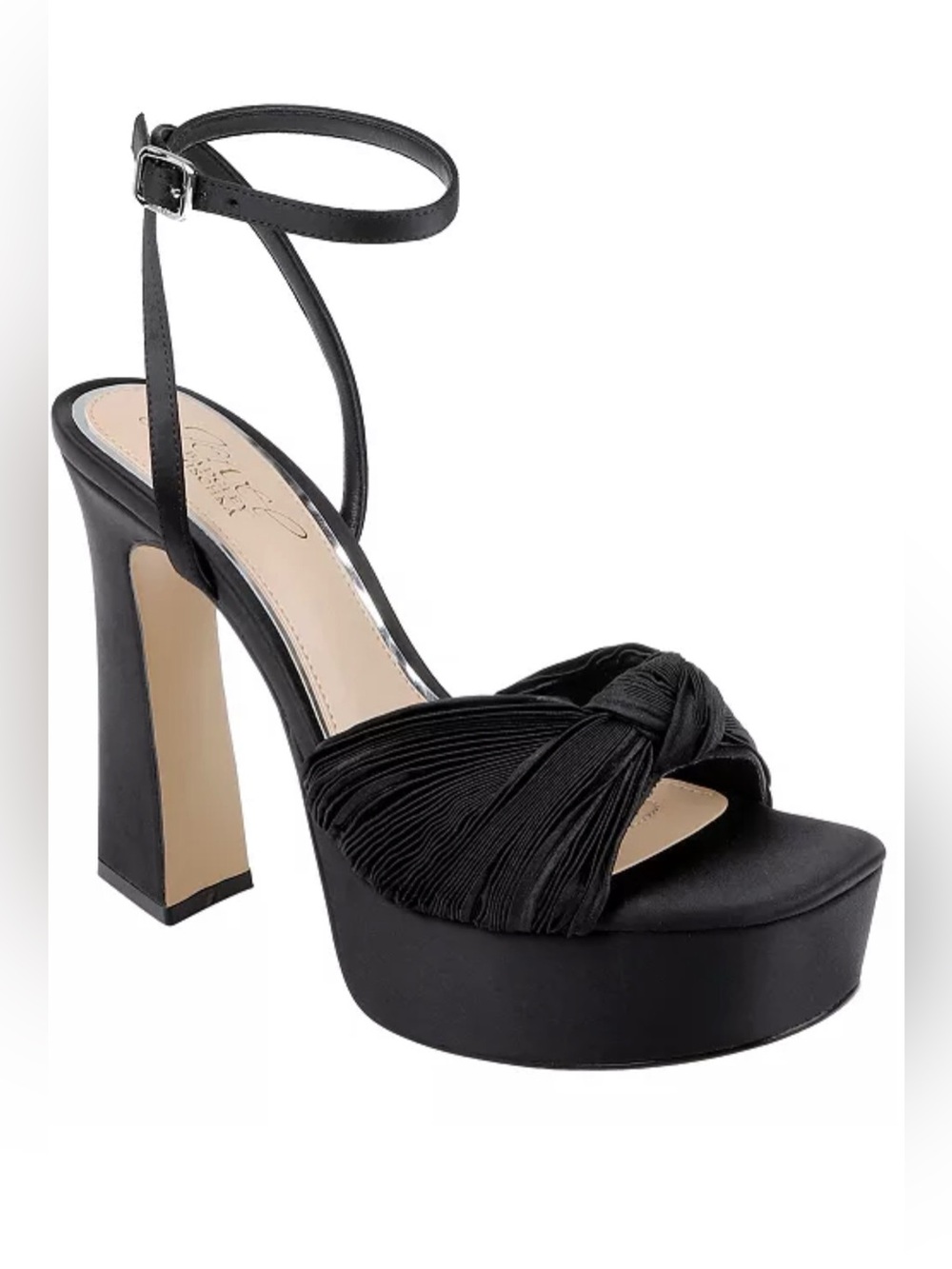 Jewel Badgley Mischka Black Satin Platform Slingback Heel